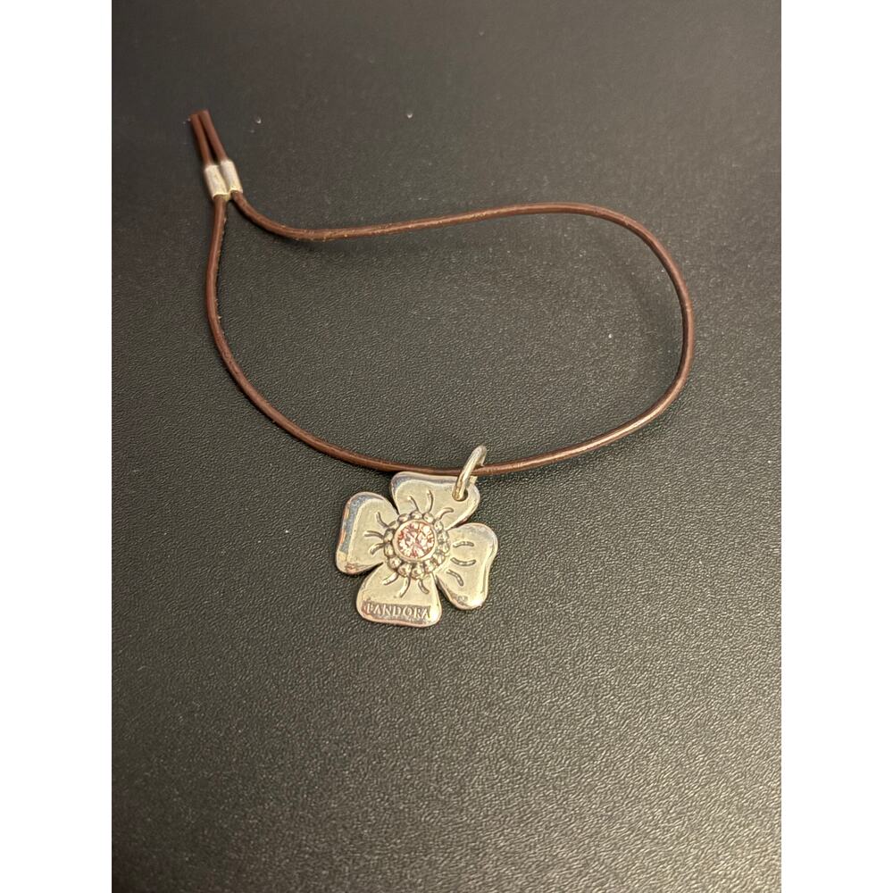 Pandora Flower Clasp Opener Pink CZ  Leather Cord Holder
